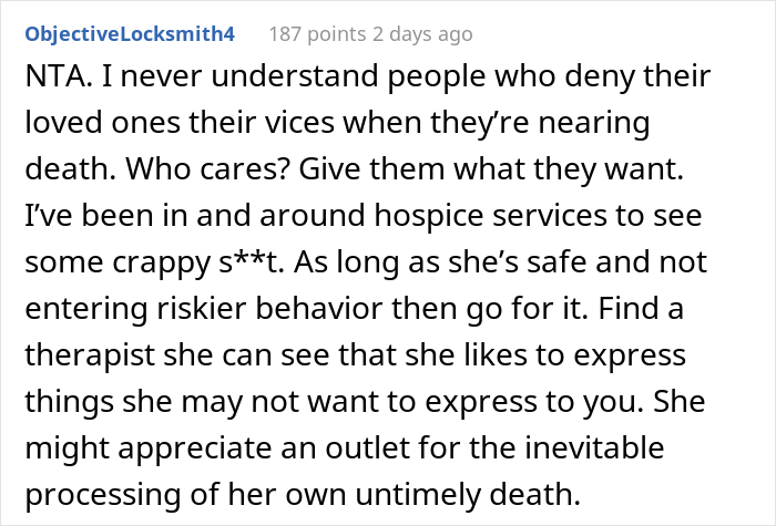 Mom Doesn’t Want Her 16 Y.O. Daughter To Drink And Smoke, But Dad Allows Her Because She's Terminally Ill Mom Doesn’t Want Her 16 Y.O. Daughter To Drink And Smoke, But Dad Allows Her Because She's Terminally Ill