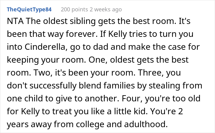 “AITA For Telling My Stepmom That I Won’t Give Up My Room So Her Daughter Can Have It?” “AITA For Telling My Stepmom That I Won’t Give Up My Room So Her Daughter Can Have It?”