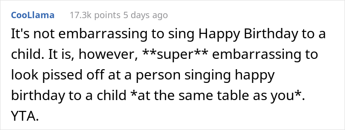 “AITA For Telling My Fiancé He Embarrassed Me When He Started Singing ‘Happy Birthday’ To His 5 Y.O. Son At The Restaurant?”