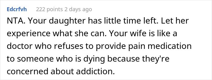Mom Doesn’t Want Her 16 Y.O. Daughter To Drink And Smoke, But Dad Allows Her Because She's Terminally Ill Mom Doesn’t Want Her 16 Y.O. Daughter To Drink And Smoke, But Dad Allows Her Because She's Terminally Ill