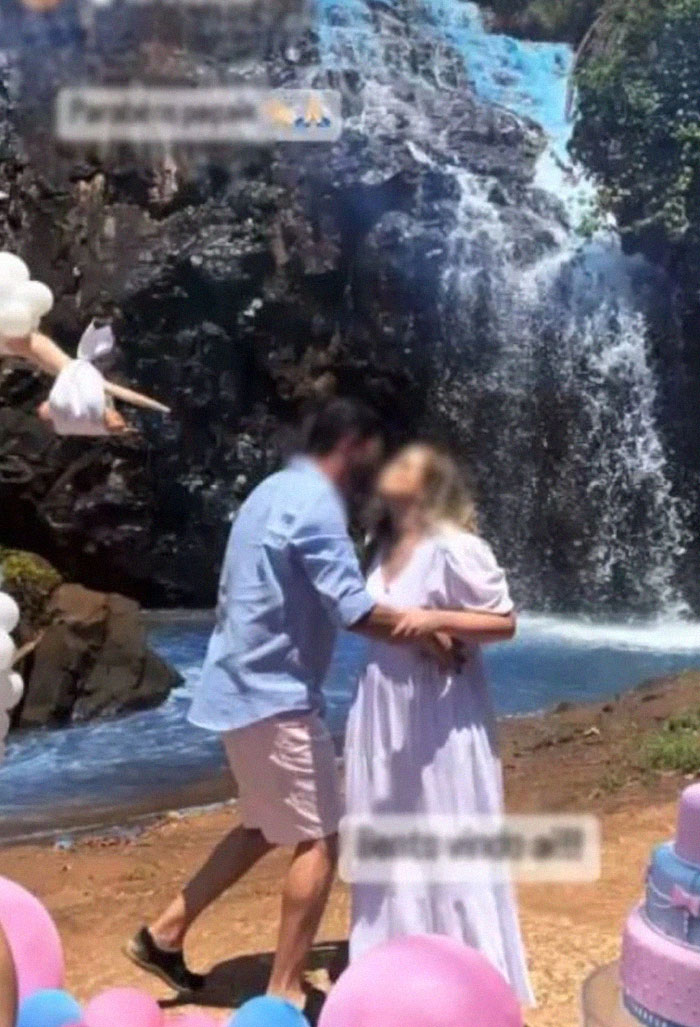 Couple Thought It Was A Good Idea To Dye A Whole Waterfall For Their Gender Reveal Party Couple Thought It Was A Good Idea To Dye A Whole Waterfall For Their Gender Reveal Party