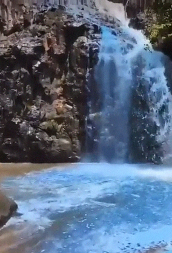Couple Thought It Was A Good Idea To Dye A Whole Waterfall For Their Gender Reveal Party Couple Thought It Was A Good Idea To Dye A Whole Waterfall For Their Gender Reveal Party