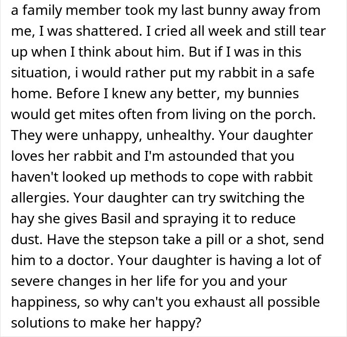 dad moving daughters rabbit outside stepson allergy 6