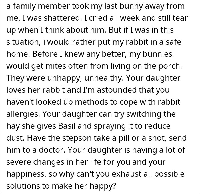 “Am I The Jerk For Making My Daughter Move Her Pet Rabbit Outside Due To My Stepson’s Allergies?” “Am I The Jerk For Making My Daughter Move Her Pet Rabbit Outside Due To My Stepson’s Allergies?”