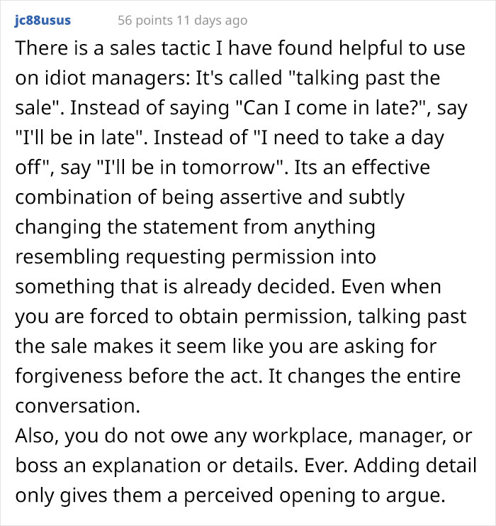 Person Explains Why He Stopped Telling Bosses Why He Needs A Day Off And Why There's Nothing They Can Do About It