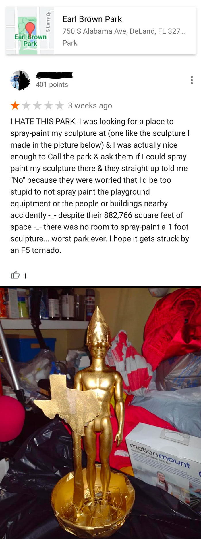 I Can’t Spray Paint My “Sculpture” In A Public Park? I Hope You Get Hit By A Tornado