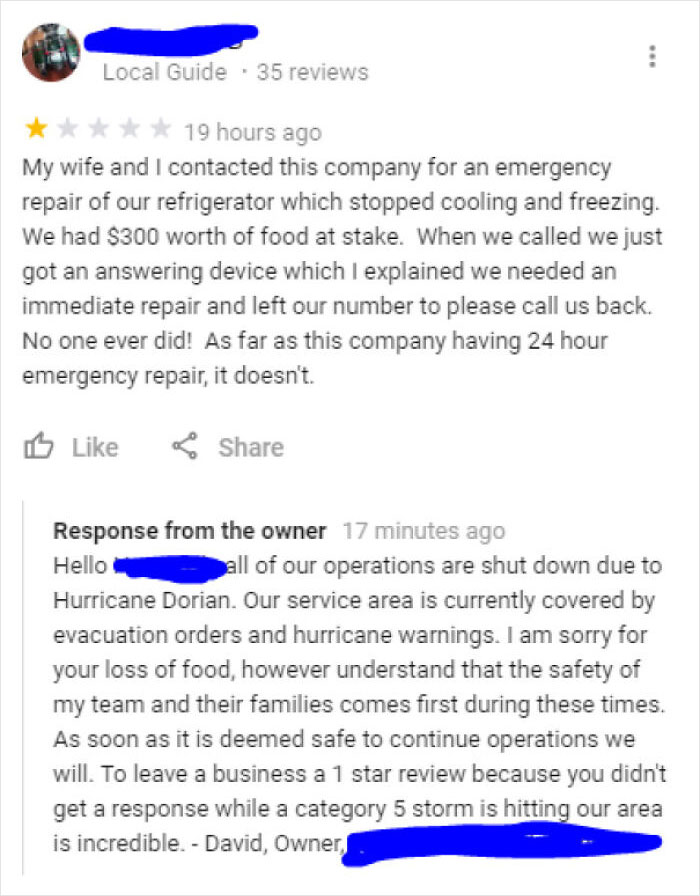 Not Open During A Category 5 Hurricane? 1 Star For You