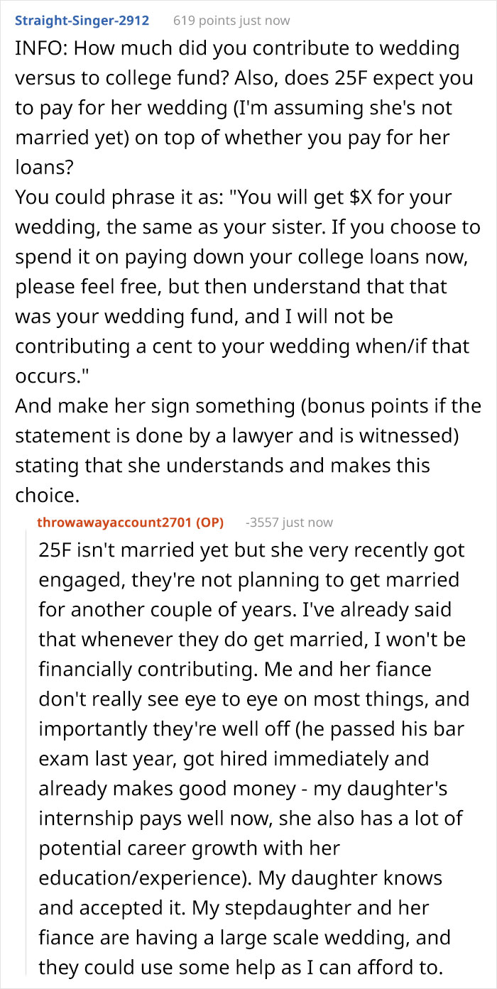 Dad Let His Daughter Know He Won’t Be Paying For Her Wedding And Refuses To Help Her Further With Student Debt, But Contributes To Stepdaughter’s Wedding