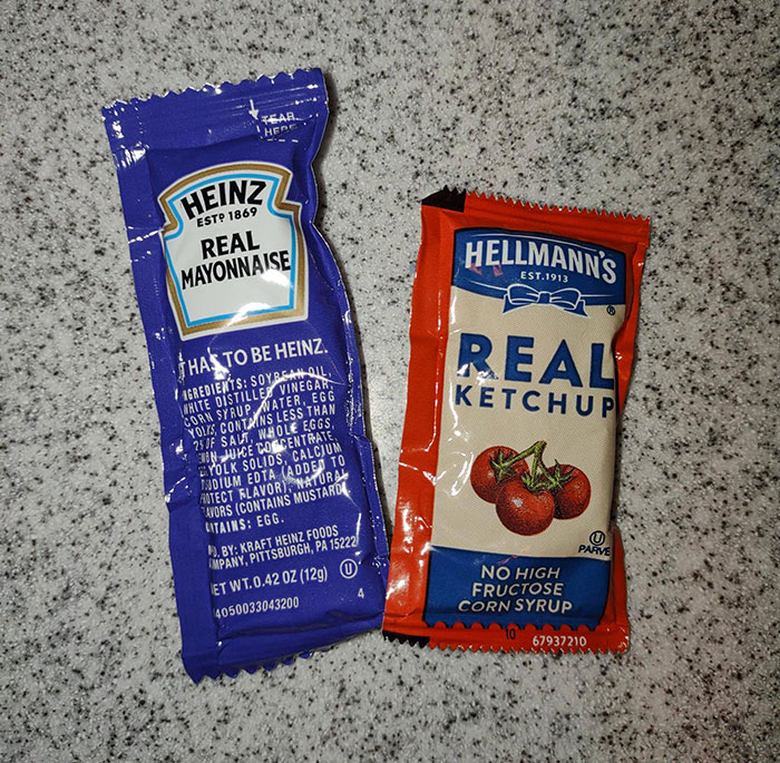 The Ketchup And Mayonnaise Packets I Got From A Restaurant With My Food Are The Opposite Brands Off What I Would Consider Their Specially
