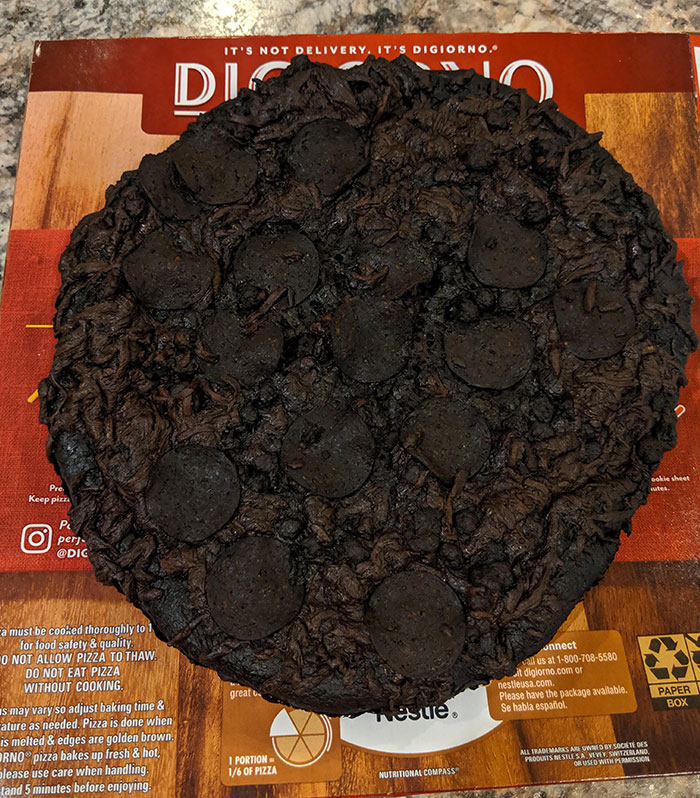 Forgetting About Your Pizza For 8 Hours. Burnt So Bad It Looks Like A Double-Chocolate Brownie