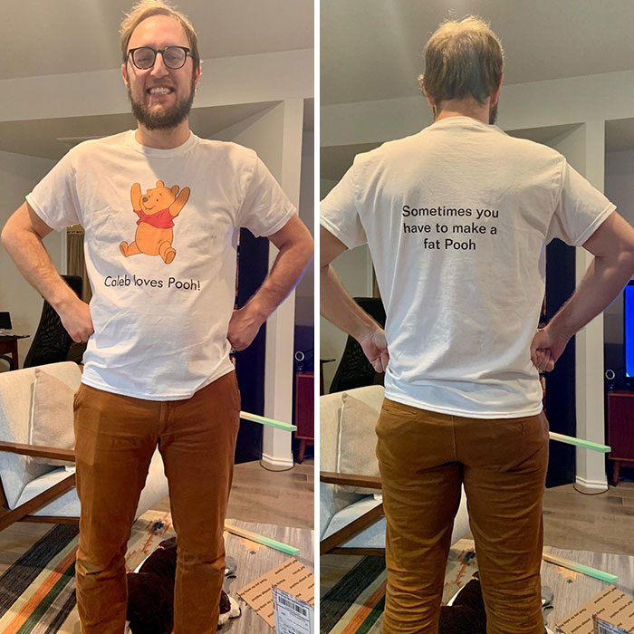 Tried To Order A Custom Shirt Showing My Love For My Son’s Favorite Cartoon Character. Apparently I Forgot To Remove The Placeholder Text I Added To The Back While Designing It