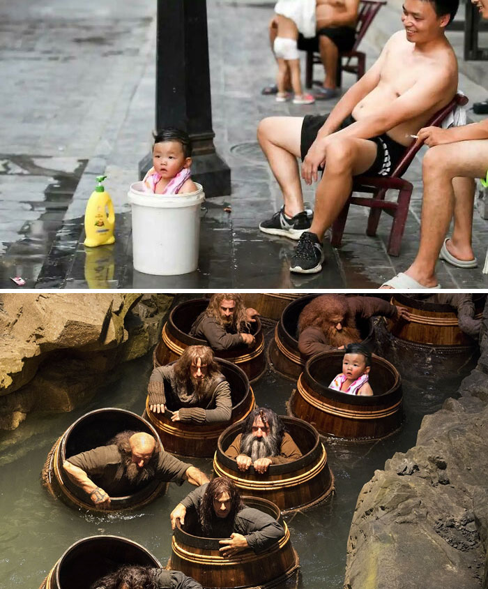 A Chinese Baby In A Bucket