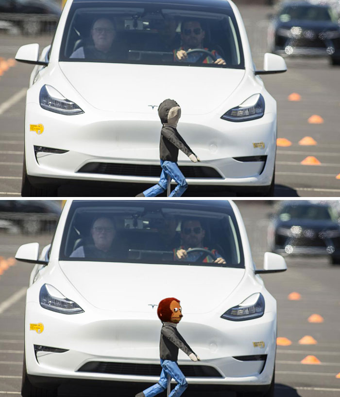 Tesla About To Hit A Small Child Mannequin