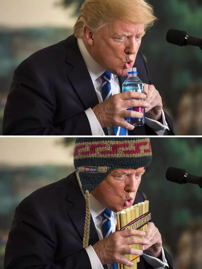 Trump bebiendo agua