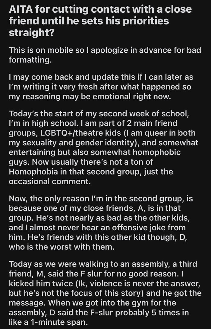 Aita For Cutting Off Contact With A Close Friend Temporarily Because His Friends Are Homophobic?