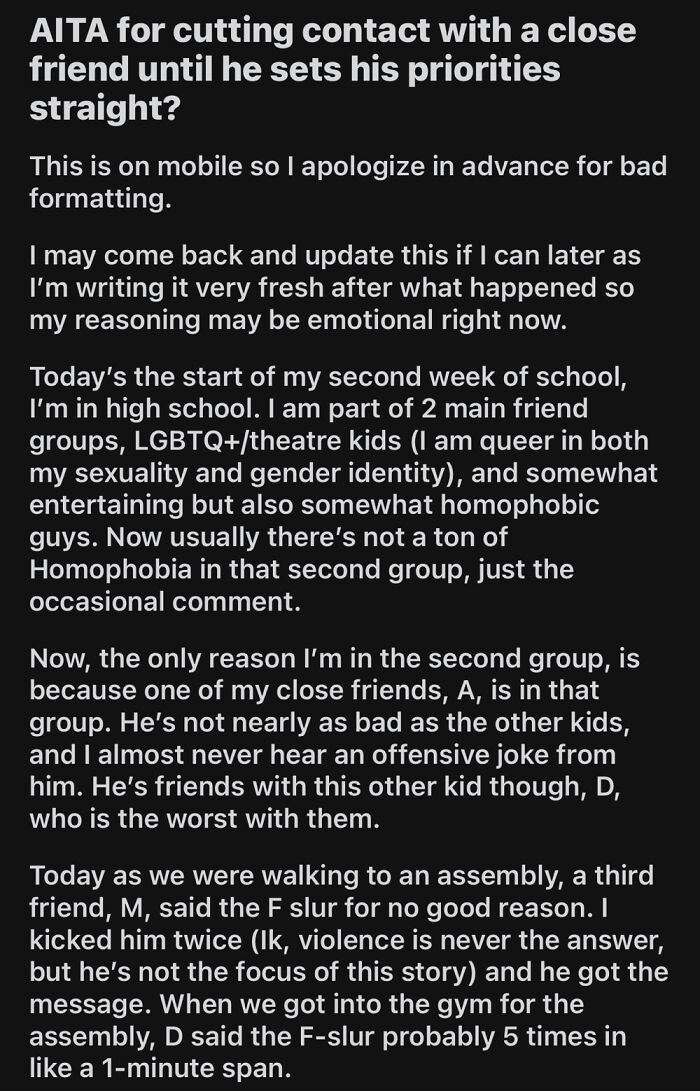 Aita For Cutting Off Contact With A Close Friend Temporarily Because His Friends Are Homophobic?