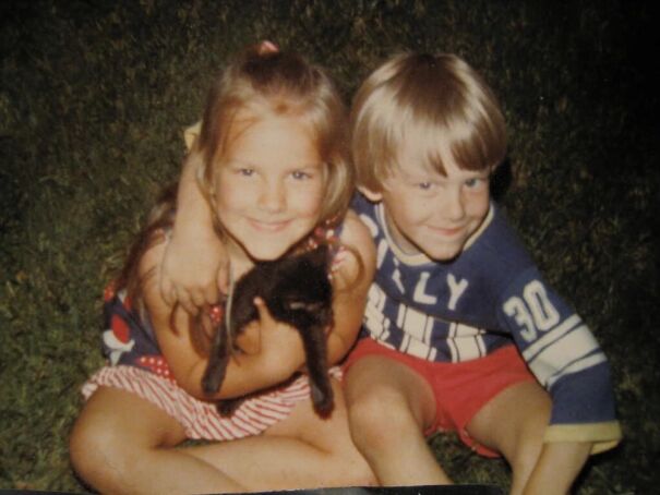 My Brother And I With Our New Kitten, Henrietta Pussycat. C. 1975