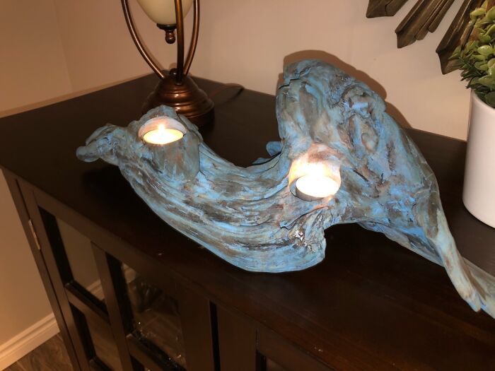 Tea Candle Holder I Made For My Wife Out Of Driftwood