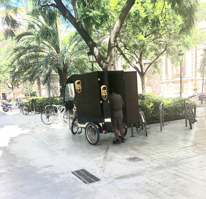 Little UPS Delivery Tricycle In Spain