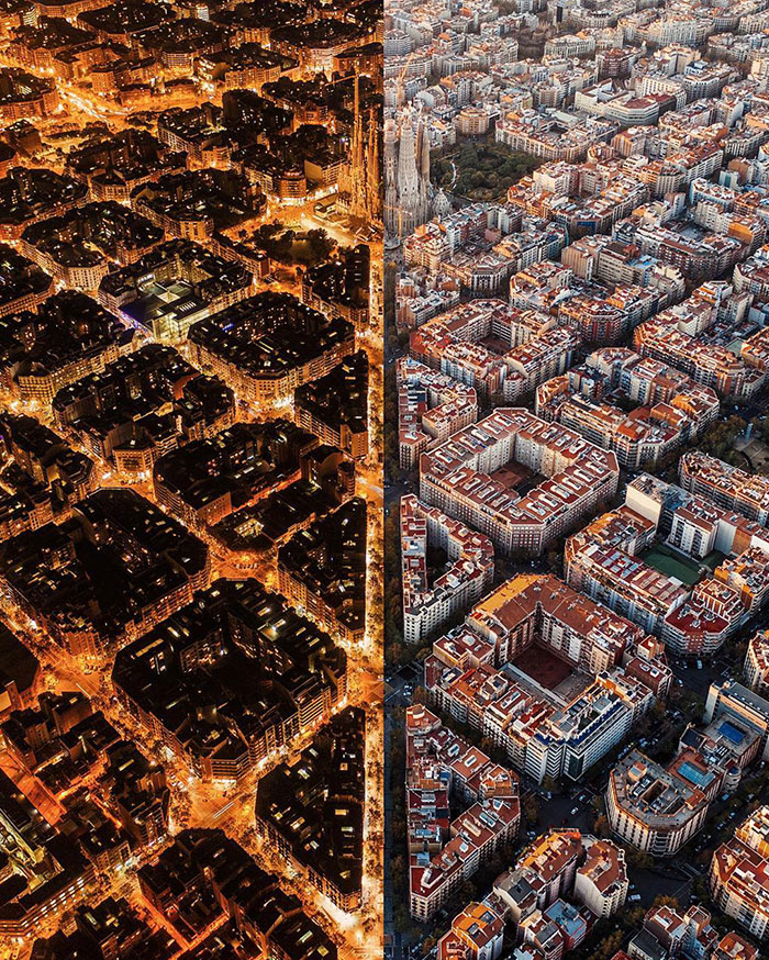 Barcelona dividida por noche y día