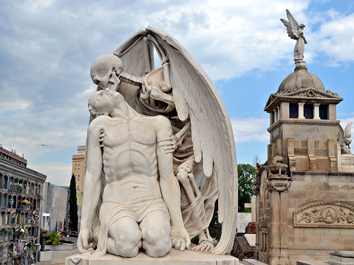 The Kiss Of Death Sculpture At The Poblenou Cemetery In Barcelona, Spain