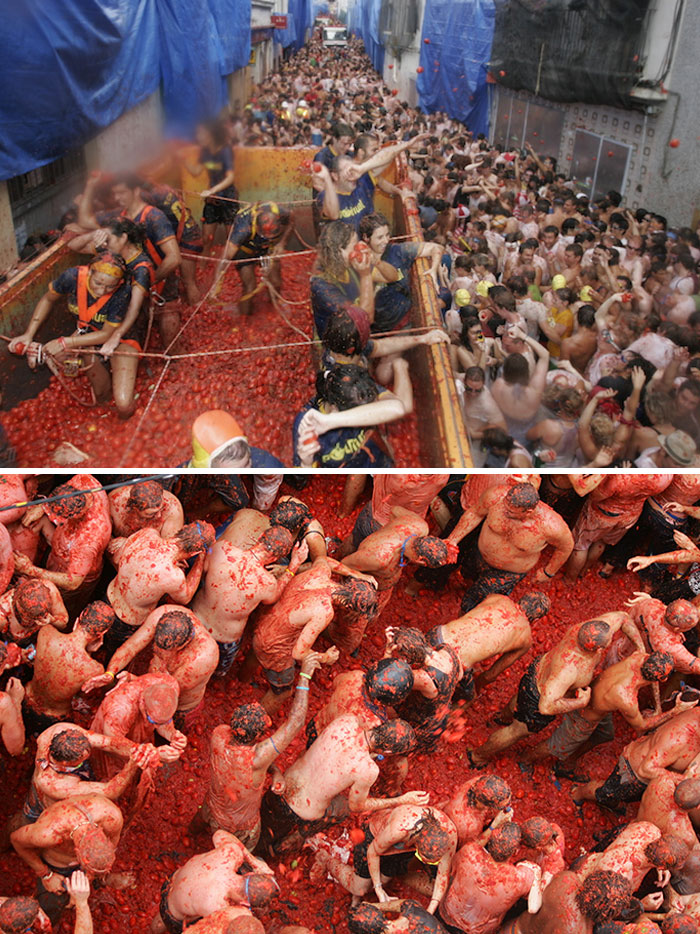 La Tomatina - A Festival That Is Held In The Valencian Town Of Buñol In Which Participants Throw Tomatoes And Get Involved In This Tomato Fight