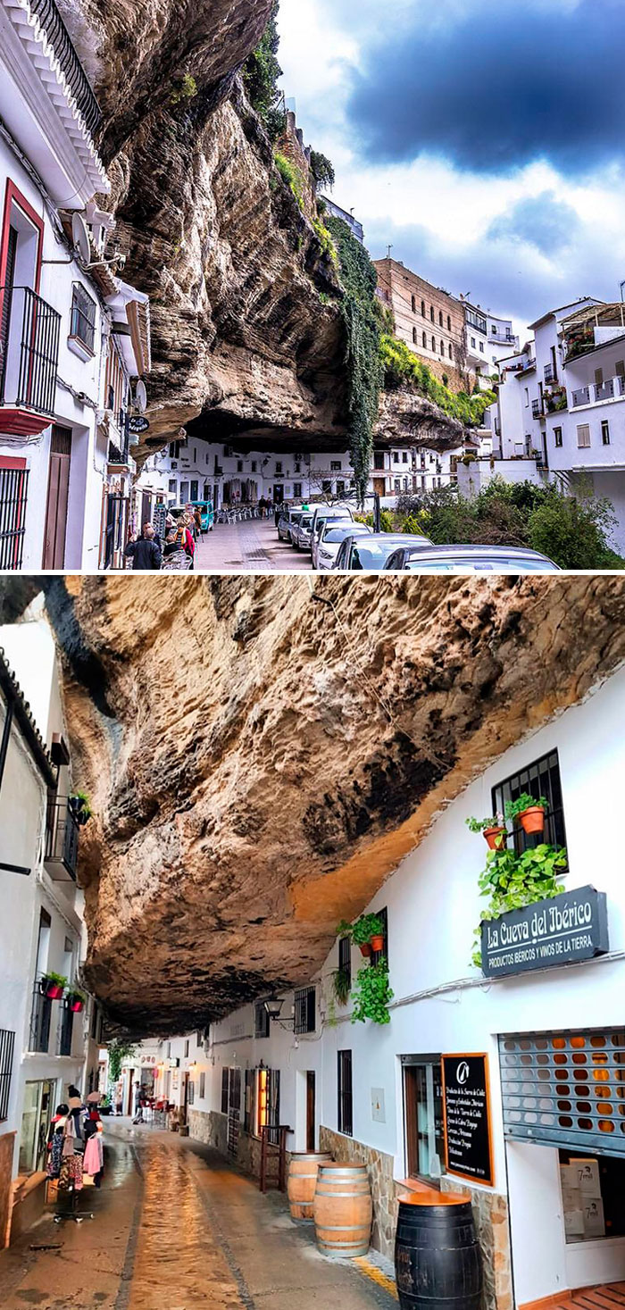 Setenil De Las Bodegas, A Town In Southern Spain, Known For Its Whitewashed Houses Built Into The Surrounding Cliffs