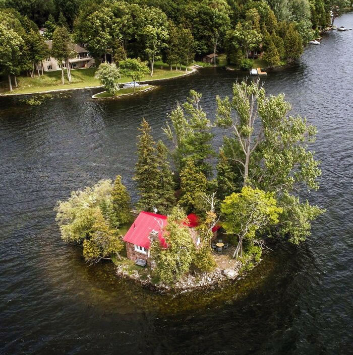 House On A Little Island In Ontario, Canada