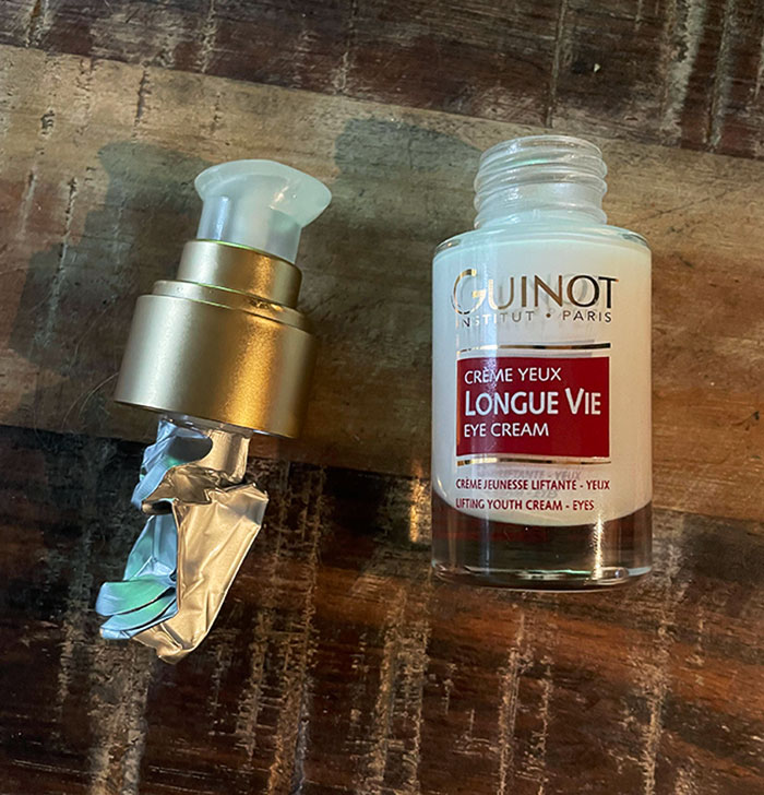 The Bottle Of My Wife’s Eye Cream Is Painted White, And In Reality, They Only Fill That Little Silver Bag With Product