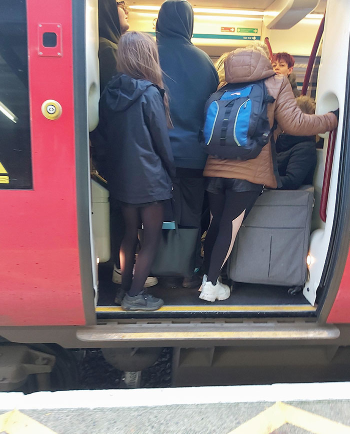 You Arrive 10 Mins Early For Your Train, The Train Gets Canceled, The Next Train Is 25 Mins Away, And It Arrives 15 Mins Late, And When The Doors Open You See This