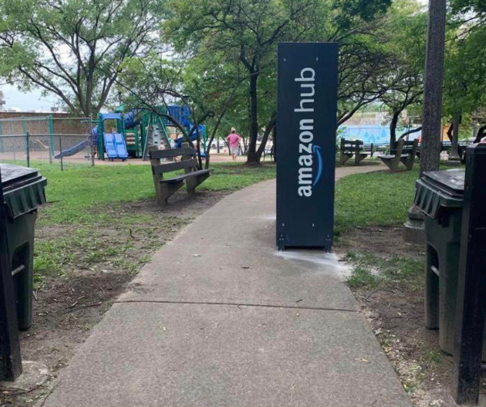 Amazon Started Placing Their Lockers In My City. That’s How Our Park Sidewalks Look Now