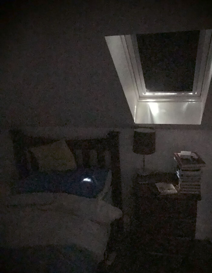 I'm A Super Photosensitive Sleeper And Had To Install Black-Out Blinds. Unfortunately, There's One Tiny Crack At The Bottom So This Happens Every Day At 5 Am