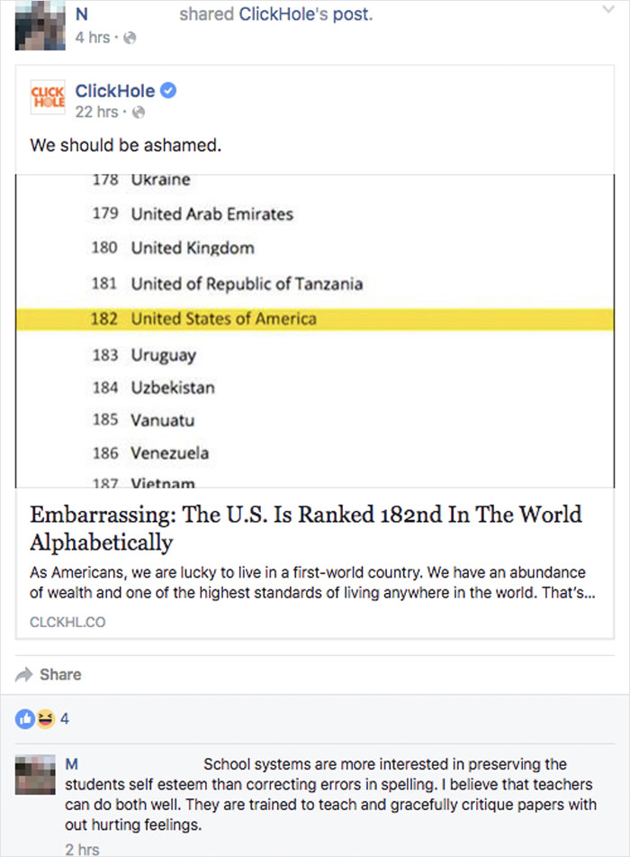 Embarrassing: The U.S. Is Ranked 182nd In The World Alphabetically
