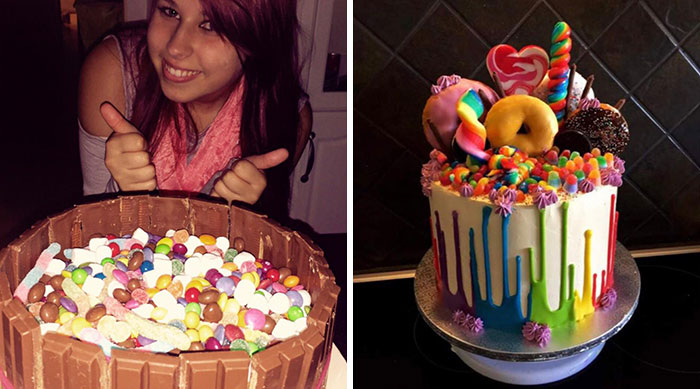 Mi primer y loco pastel de dulces vs. uno de mis más recientes