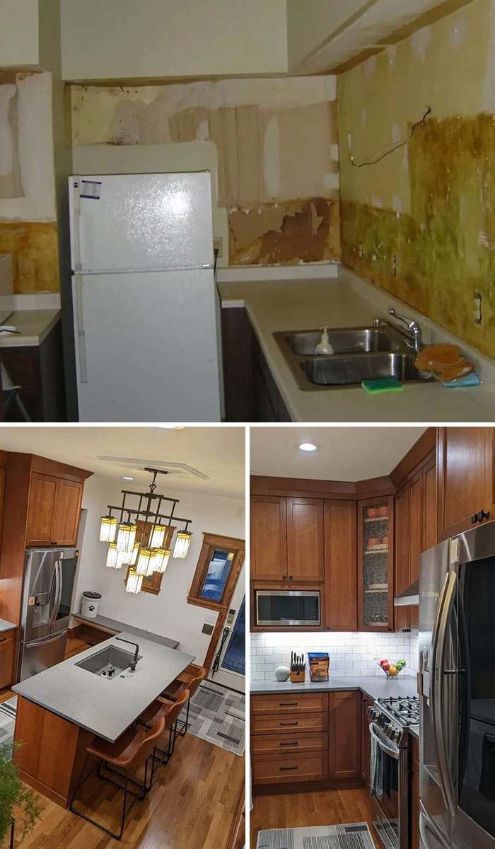 My Customer Lived Without A Finished Kitchen For 14 Years, Until Today. Here's Before And After