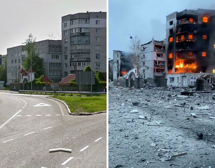 Borodyanka, Ukraine – Pictures Of The Same Residential Area Before And After The Invasion