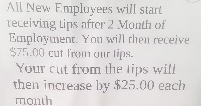 Restaurant Won’t Give Their New Employees Tips Until They’ve Worked There For 6 Months, They Will Be Getting A Fixed Amount