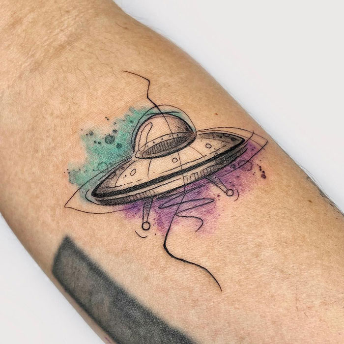 Spaceship Watercolor Tattoo
