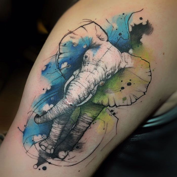 Watercolor Elephant By Renata Henriques At Skink Tattoo In São Paulo, Brazil