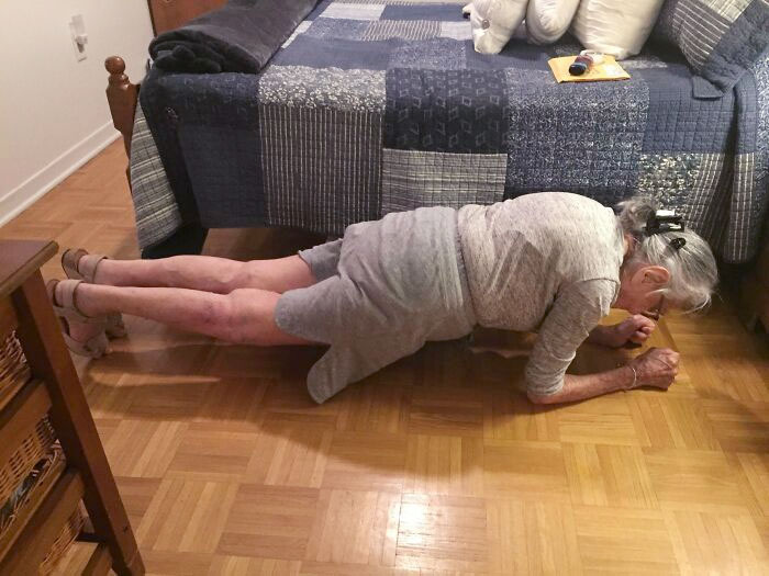 My Grandmother Turned 100 Last October, This Is Her Doing The Plank For 30 Seconds