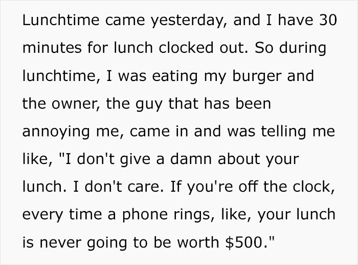 "Your Lunch Won't Cost Me $500": Boss Demands Employee Answer Phone While She's Eating