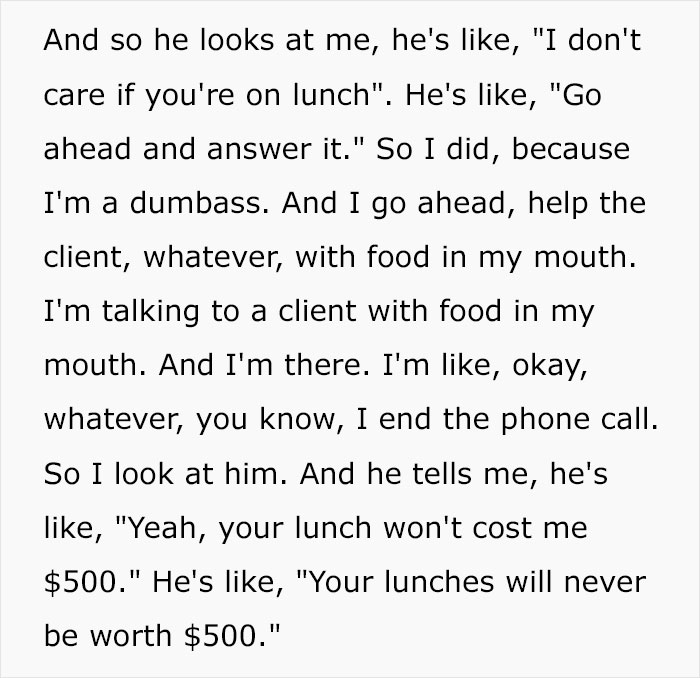 "Your Lunch Won't Cost Me $500": Boss Demands Employee Answer Phone While She's Eating