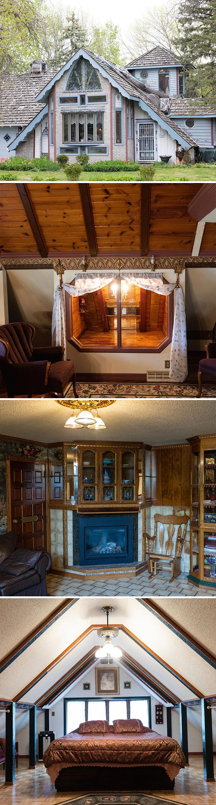 His Great Lakes Region, Mn Home Was Built In 1964 By A Woodworker But They Didn’t Construct It Correctly So Many Of The Doors Don’t Open Lol. Notice The Glitter Popcorn Ceilings Throughout. Ps The Statue Lion In The Front Weighs Over 150 Pounds