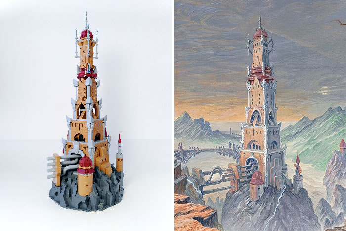 I Built A LEGO Model Based On The Artwork For The Card Urza's Tower From Magic: The Gathering. Here Is A Side-By-Side Comparison