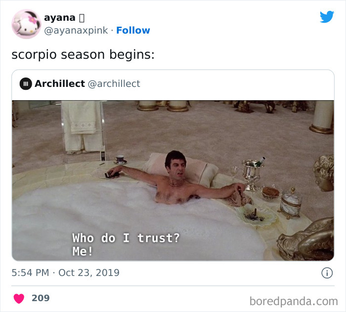 Scorpio only trusting themselves when Scorpio season begins meme