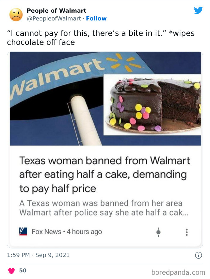 Texas woman banned from Walmart after eating half a cake meme