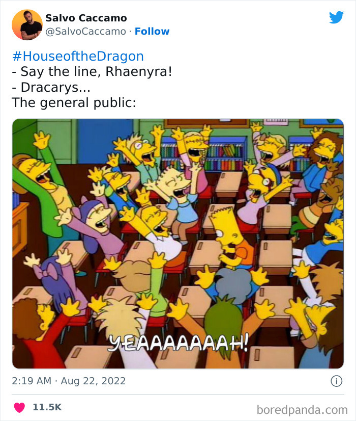 Simpsons characters cheer, illustrating a House of the Dragon meme.