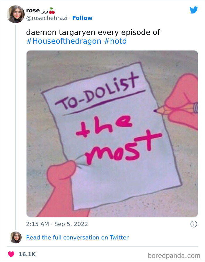 Meme depicting a to-do list with "the most" written on it related to House of the Dragon.