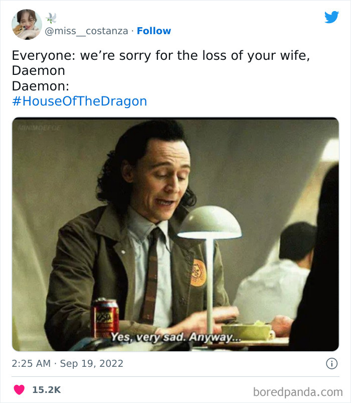 Loki meme used for House Of The Dragon, with text about Daemon's wife.