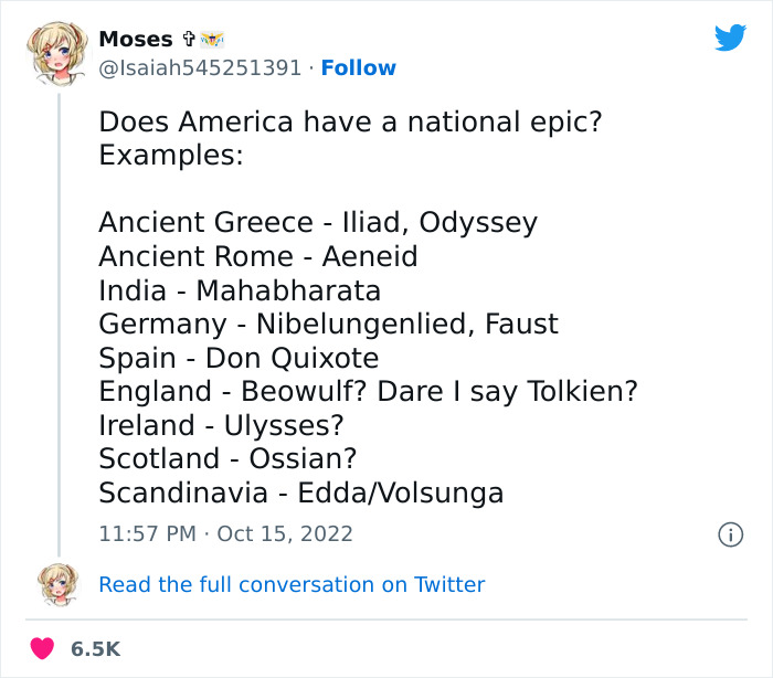 Users Online Are Cracking Up At These 20 Answers After Someone Asked If America Has A “National Epic”